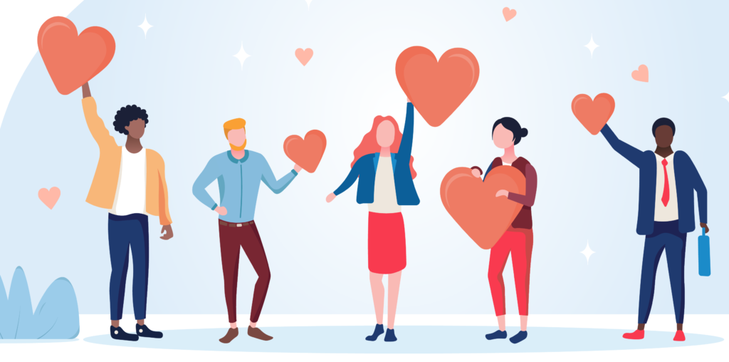 Prospects and customers holding up hearts who love the content and user experience (UX) on your website.