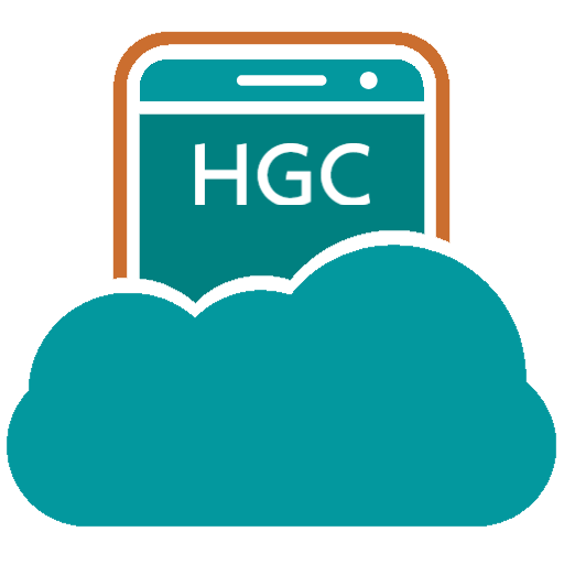 Smart phone with Hey Great Content abbreviation HGC and a cloud computing cloud